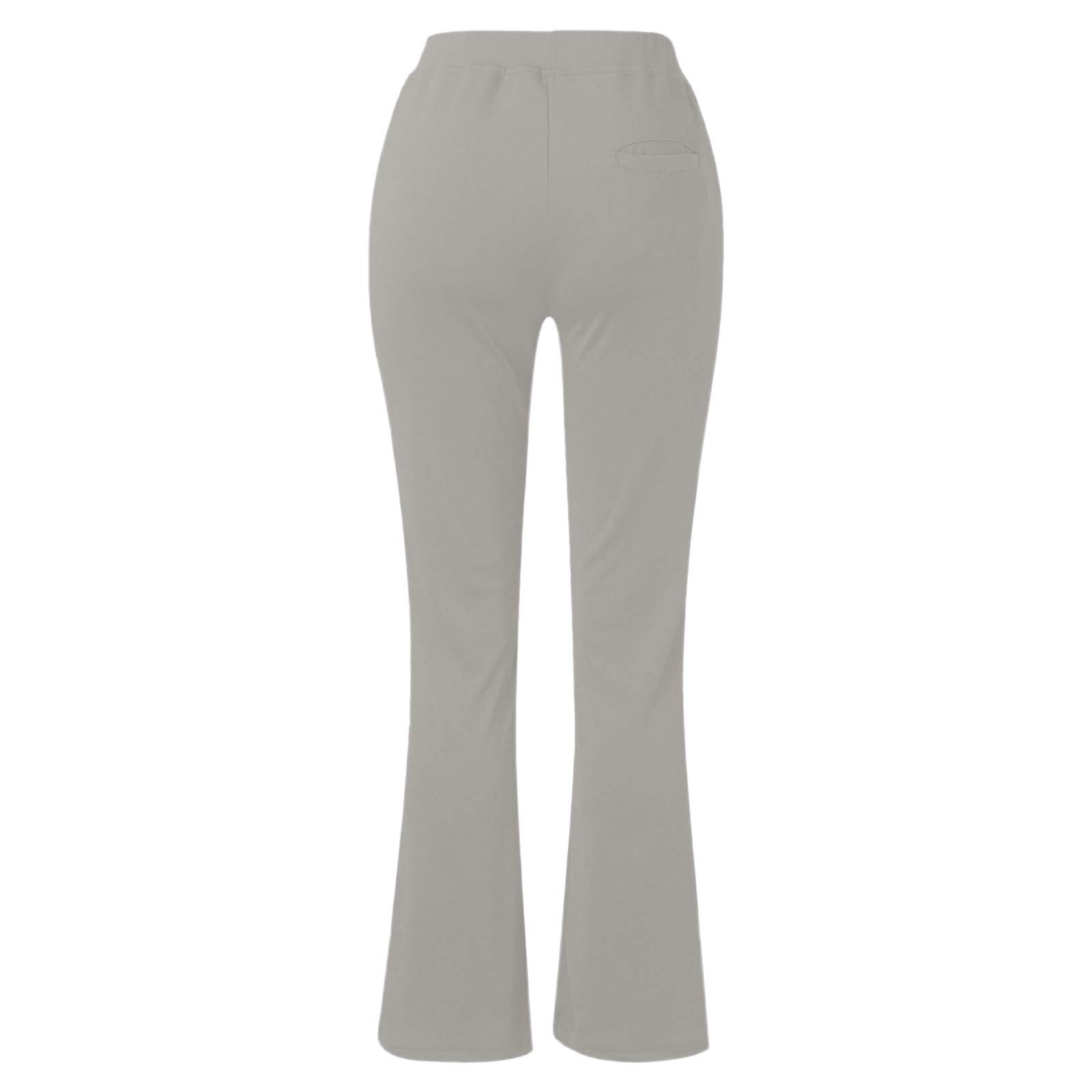 thumbnail image 5 of Pantalones acampanados de cintura alta para mujer - Color liso y corte ajustado - Pantalones deportivos informales - Combinables con todo, 5 of 5